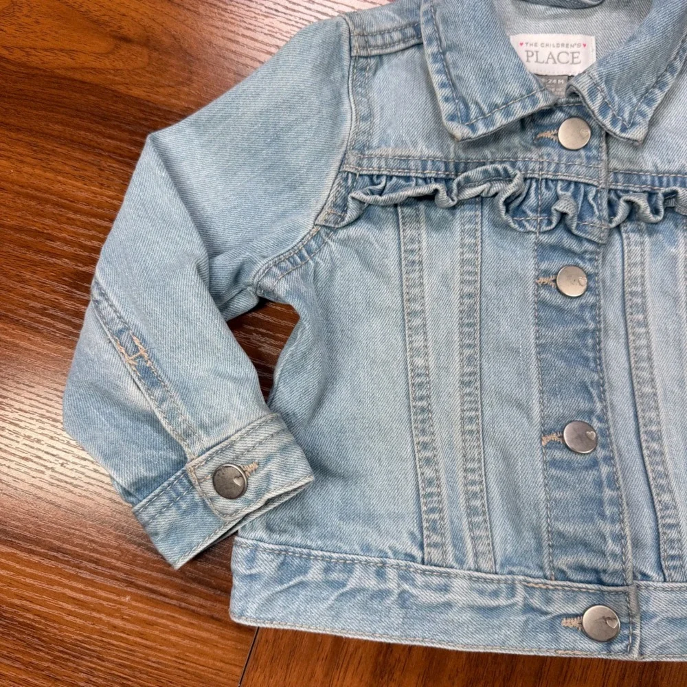 The Children's Place Girls Light Wash Ruffle Denim Jacket 18-24M Light Blue